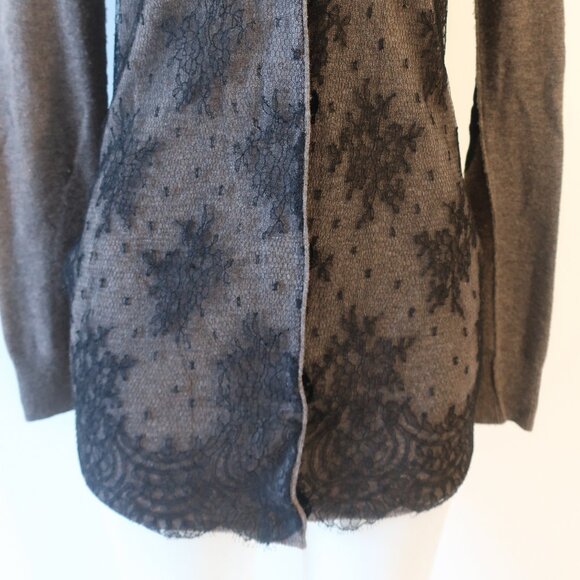 Womens Zhor & Nema Paris Taupe Black V-Neck Wool Cashmere Lace Cardigan M - Picture 6 of 15